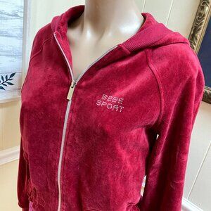 Bebe Sport Red Velvet Velour Rhinestone Track Jacket | Y2K Aesthetic